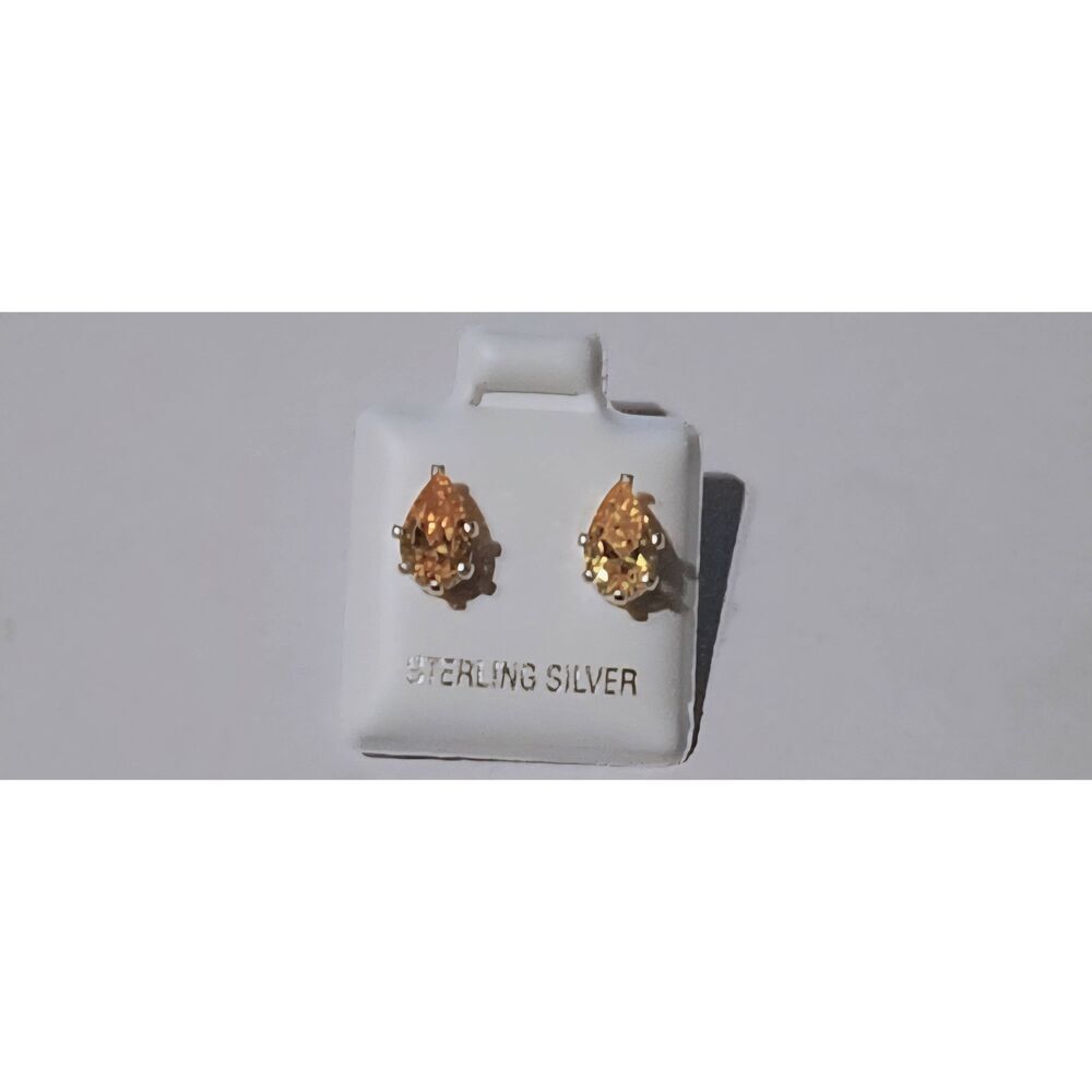 NEW~2Ct Pear Cut Lemon Citrine Gemstone Stud Earrings~.925 Sterling Silver